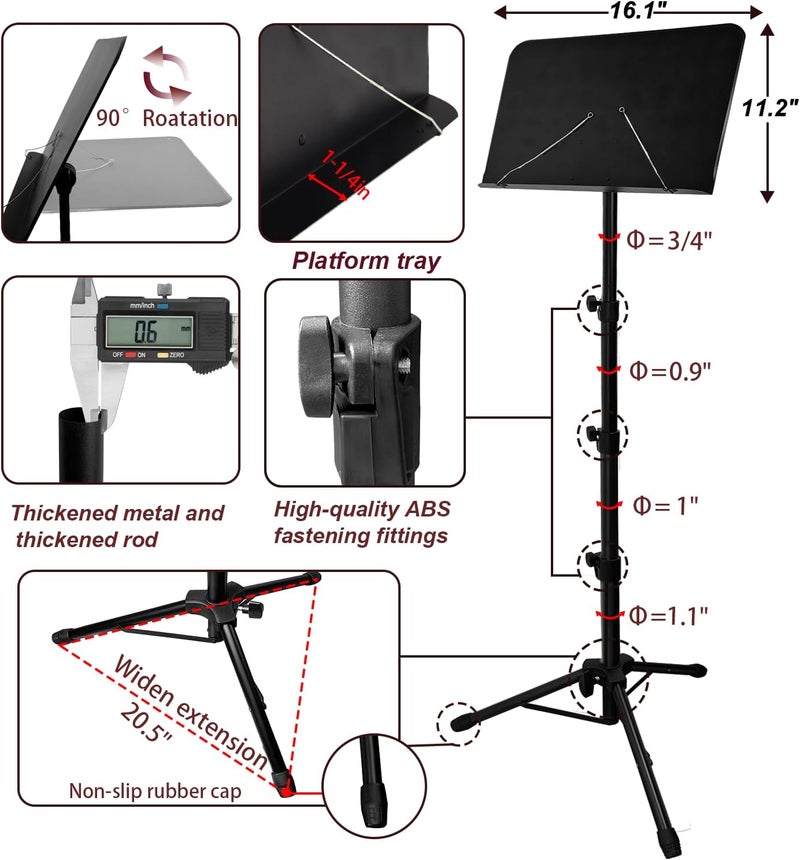 HOLANHING 70IN Sheet Music Stand, Tall Music Stand for Sheet Music Height- Adjustable Music Sheet Stand with Carrying Bag for Guitar, Violin, Ukulele (33-70IN-B) - Image 4